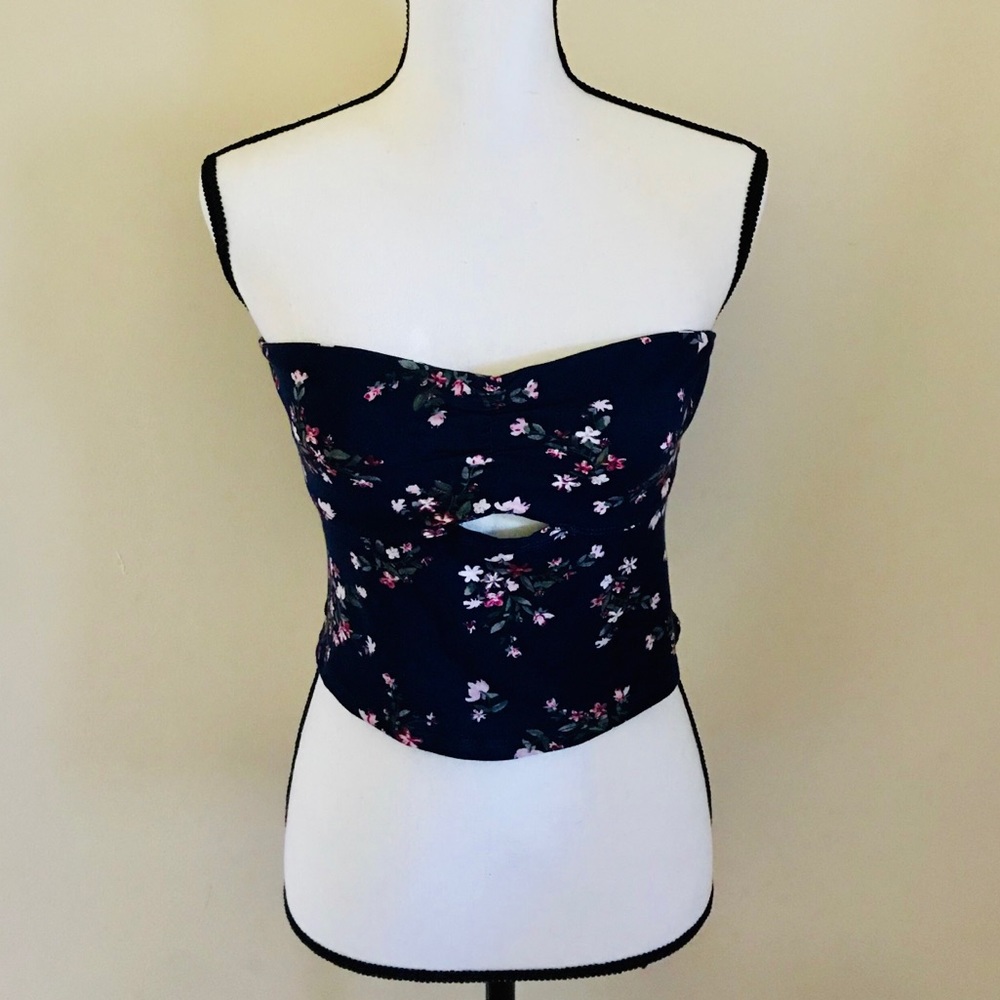 NEW Heart & Hips Blue w Floral Print Crop Tube Top